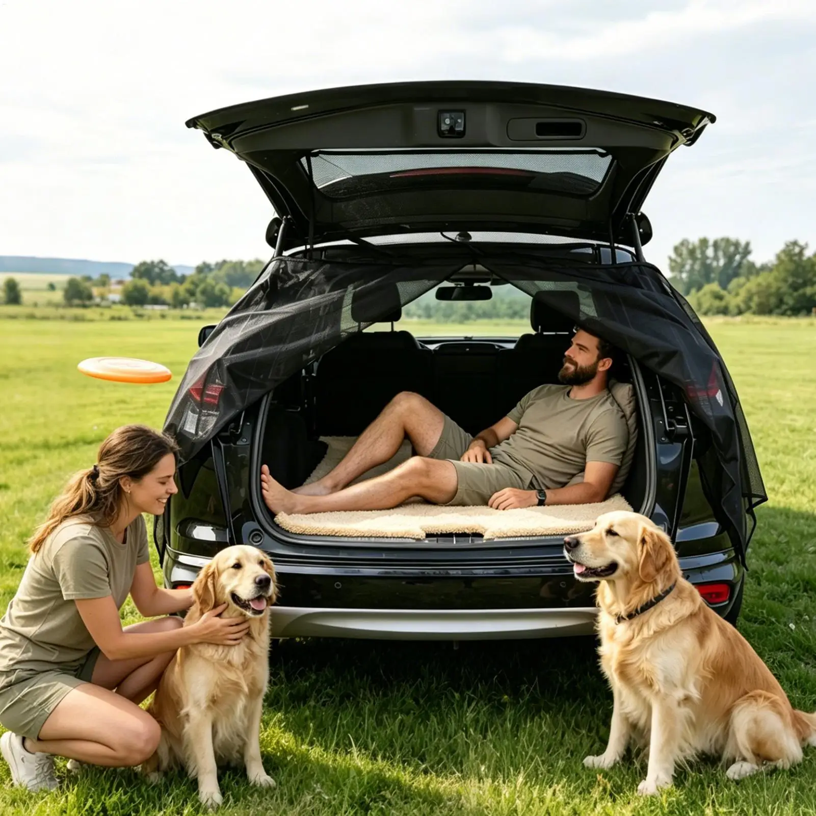 Tailgate Mesh Screen For Camping Magnetic Portable Foldable 59x59 Inch Auto Camping Tailgate Sunshade Nets For Privacy