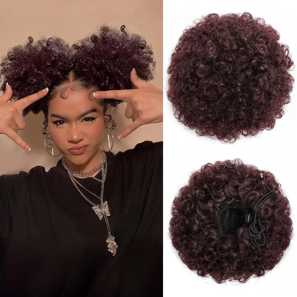 Afro Puff Kinky Curly Drawstring Bun Wig Women's High Temperature Silk African code packet of the released version