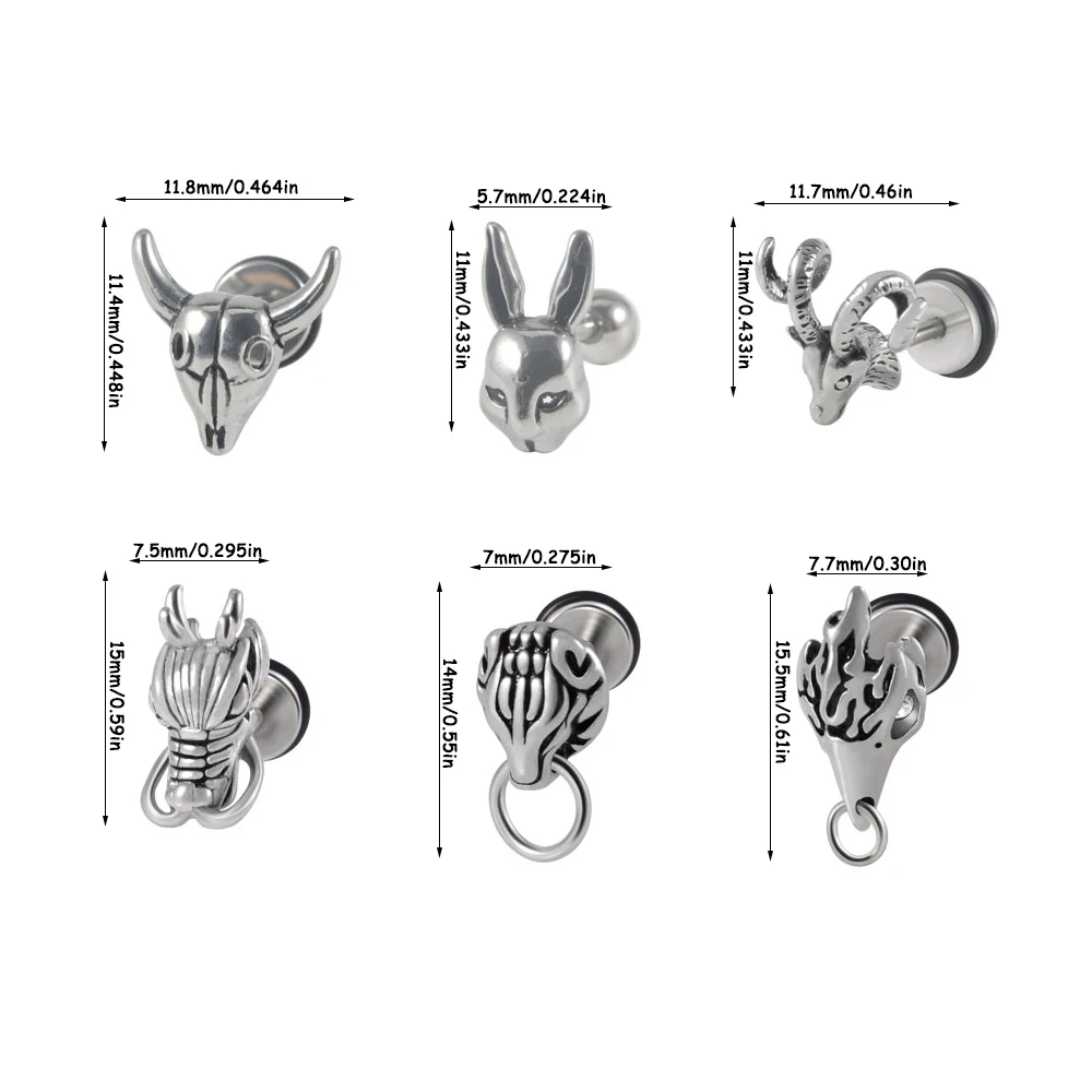 1PC Surgical Steel Rabbit Bull Sheep Dragon Wolf Hawk Earring Stud Earring Lobe Ear Cartilage Tragus Helix Body Piercing Jewelry