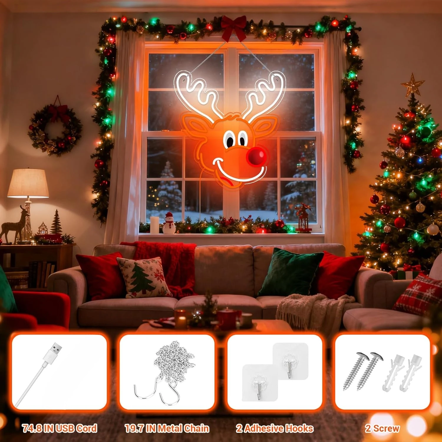 إِلْكَة عيد الميلاد LED النيون تسجيل USB عكس الضوء ضوء النيون تسجيل ل غرفة نوم غرفة معيشة حفلة عيد ميلاد هدية جدار ديكور #4