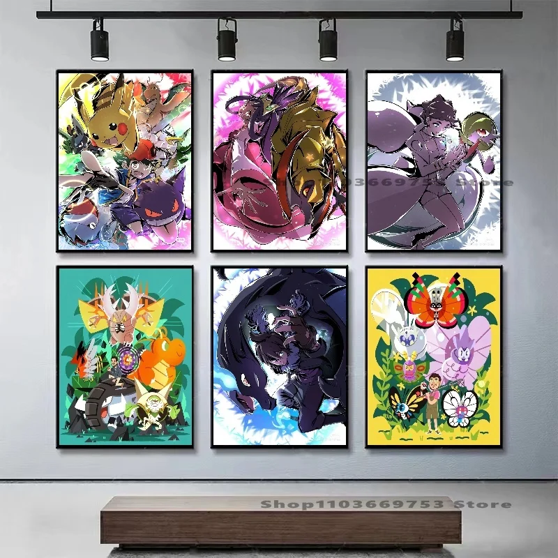 البوكيمون الشكل قماش المشارك غرفة الملونة الديكور اللوحة أنيمي HD ديكور المنزل الملمس النفط اللوحة نمط هدايا المهرجان