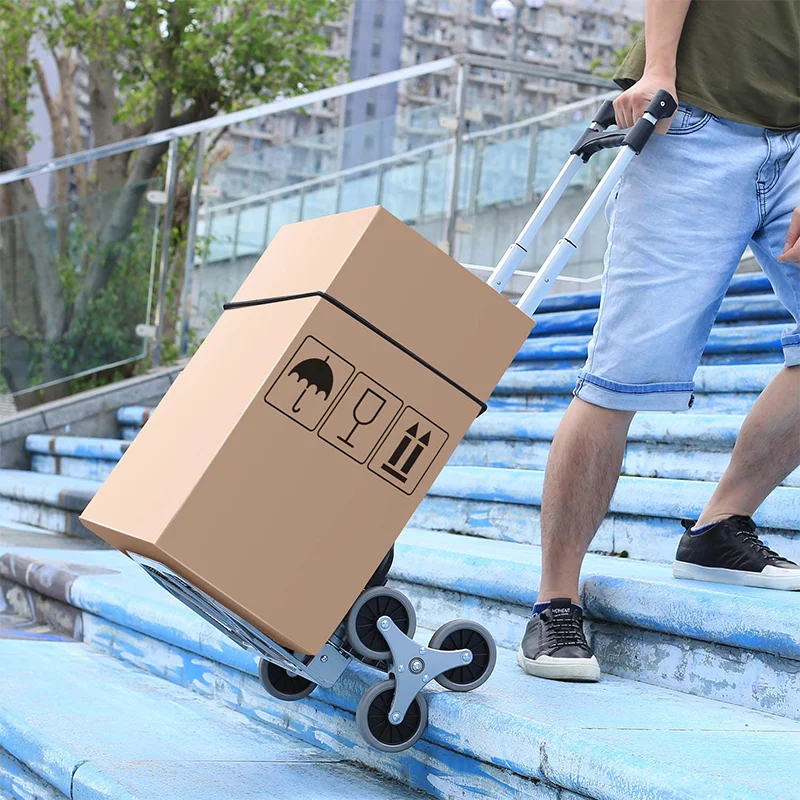 Aluminum Alloy Household Stair Climbing Hand Trolley Small Portable Folding Luggage Trolley Shopping Folding Portable Cart
