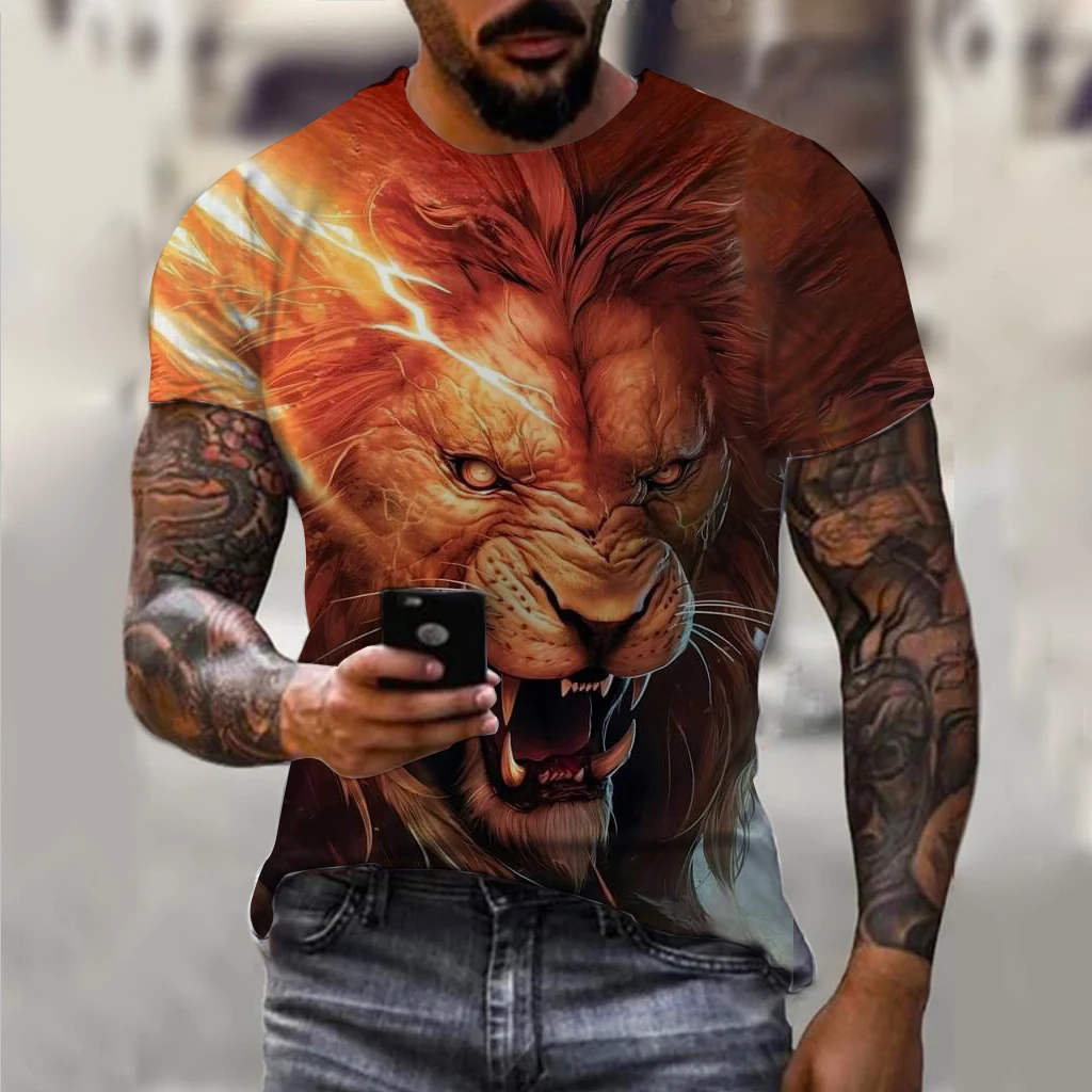

Мужские футболки, летние топы с 3D принтом животных и льва, летние женские уличные футболки, модная футболка большого размера, мужская одежда