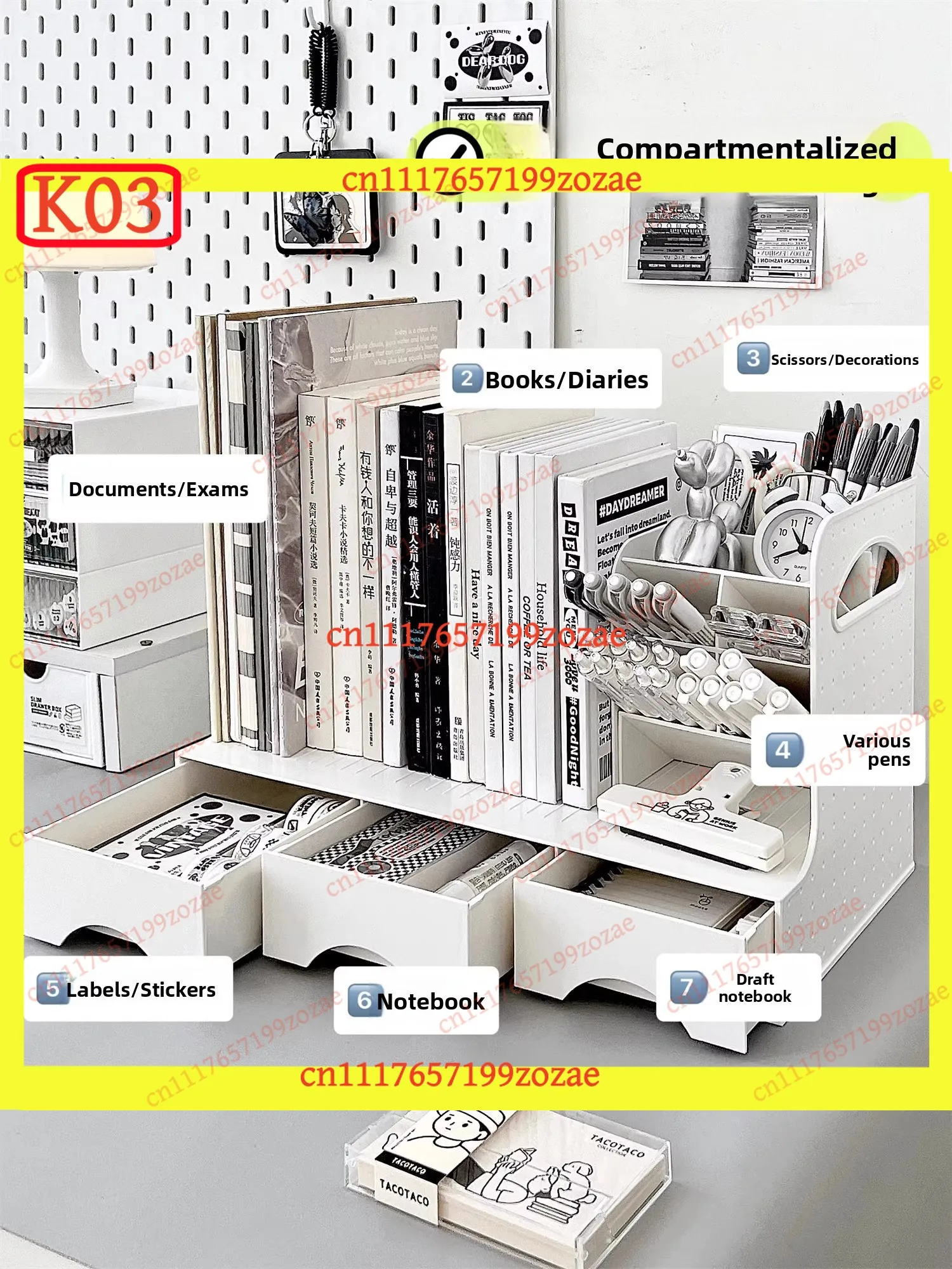 K03 Student Desk Book Storage Box Drawer Pen Holder Desktop Organizer Multi-Function Bookshelf Rack, Replacement Parts