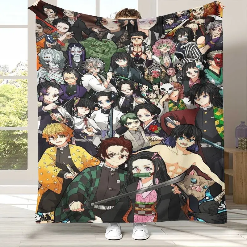 3D Demon Slayer Kimetsu no Yaiba Tanjiro Nezuko Anime Soft Flannel Throw Blanket,Cozy Blanket for Bed,Sofa,Living Room,Picnic
