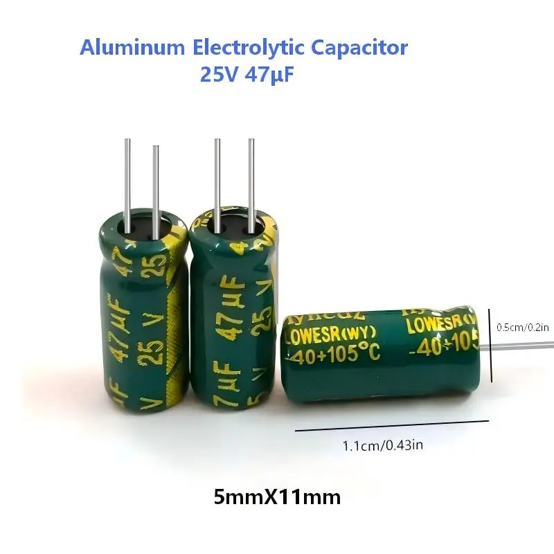 10PCS/Lot Aluminum Electrolytic Capacitor 25V 47μF Size 5mmX11mm