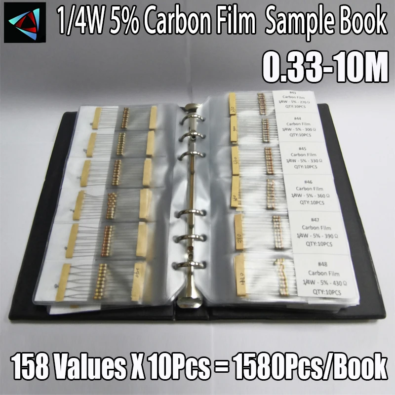 1/4W 5% 0.33R~10M Carbon Film 158ValuesX10Pcs=1580Pcs Assorted Resistor Kit Pack Sample Book