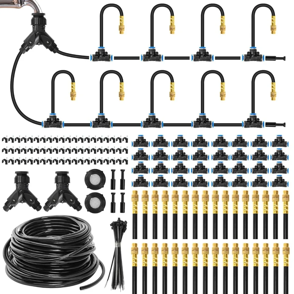 

2025 Upgrade 1/4 Drip Irrigation Kit 32 Adjustable Copper Nozzles Automatic Atomizing Watering System for Outdoor Potted