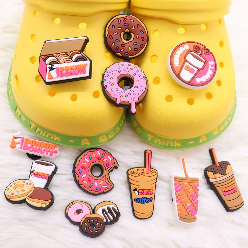 11-26Pcs Yummy Donuts Coffee Sandal Charms PVC Kids Favorite Garden Shoes Buckle Accessories DIY Holiday Gift