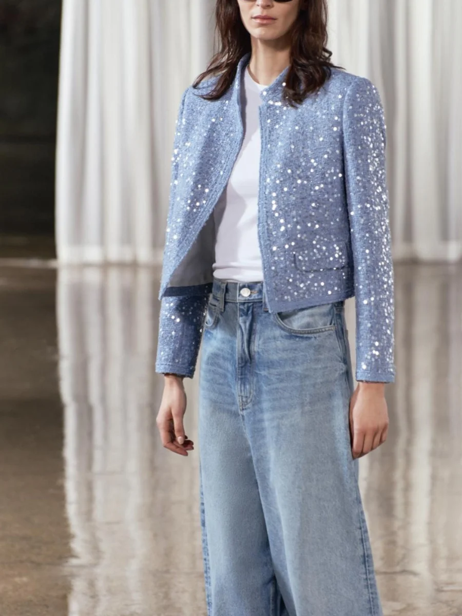 Primavera Nuovo Arrivo da Donna Or Pearl Decorato Jaet Versatile Ele Pendolarismo Sle Lungo Sve Taglio Dritto Capispalla