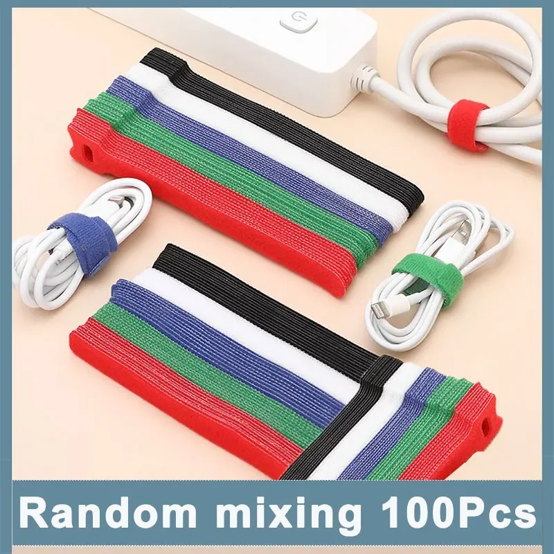 100 STKS 10/15/20 cm Kabelbinders Herbruikbare Sluiting Klittenband Tape Multi-color T-Type Draadbinder Verstelbare Kabelbinders Organizer