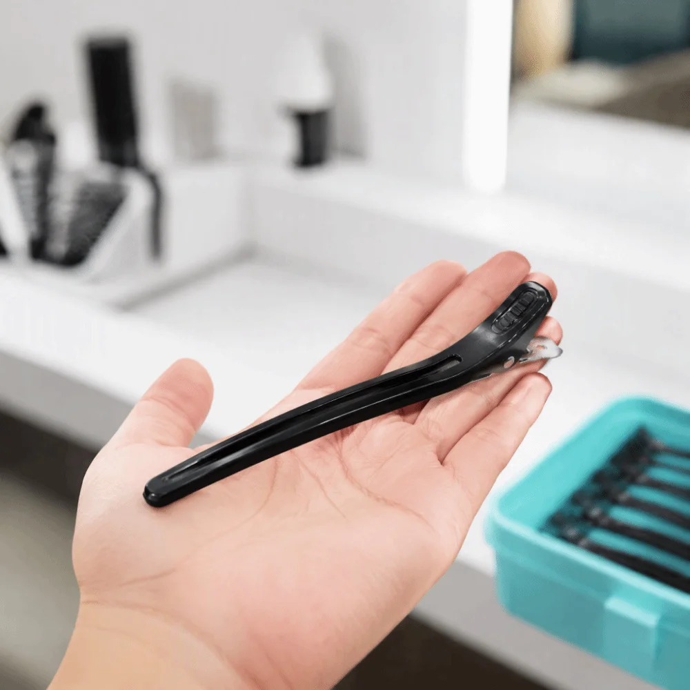 12PCS 12 Pcs Pack Hair Sectioning Clips Black Color Aluminium Alloy Duckbill Hair Clips Non-Slip Design Colorful Plastic