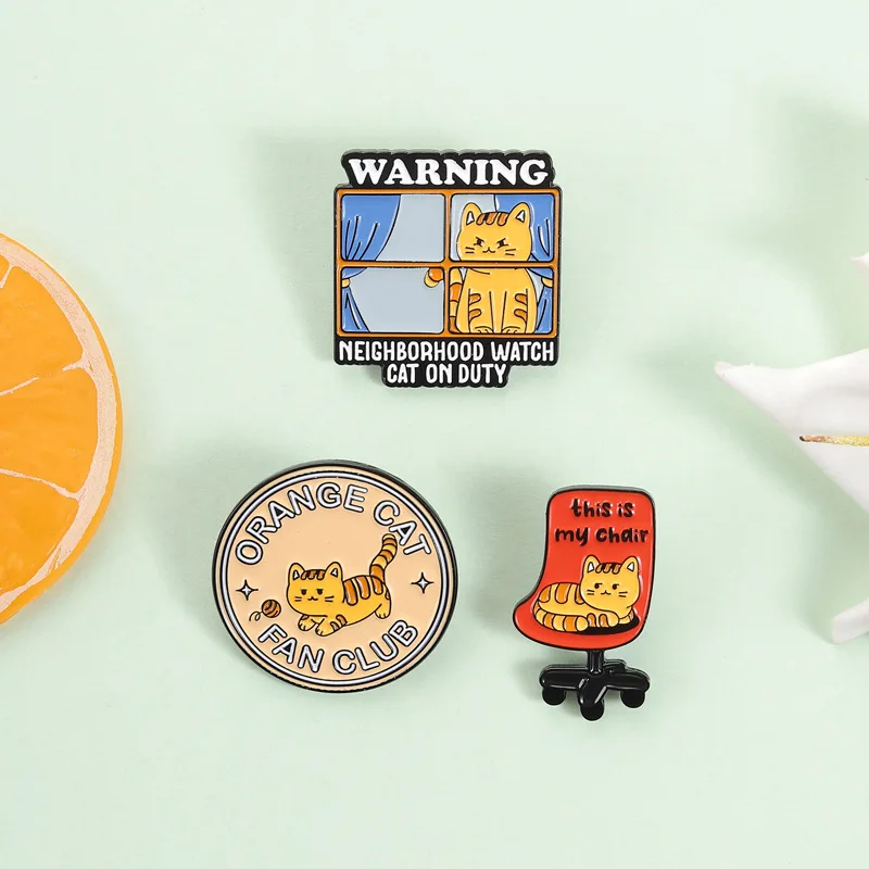 Enamel Pin Fun Orange Cat Metal Badge Cartoon Cat Club Personality Pin Backpack Accessories Creative Brooch Badges Metal