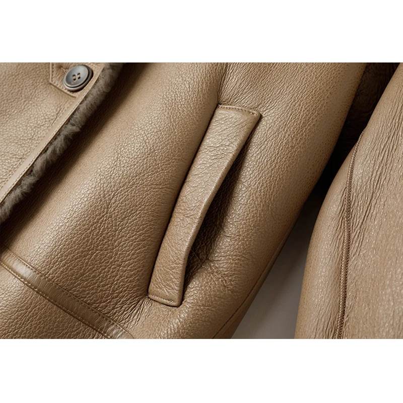 Imported Genuine Sheepskin Shearling Jacket for Women 2025 Winter Thicken Silhouette‌ Real Leather Lambswool Casual Warm Jacket