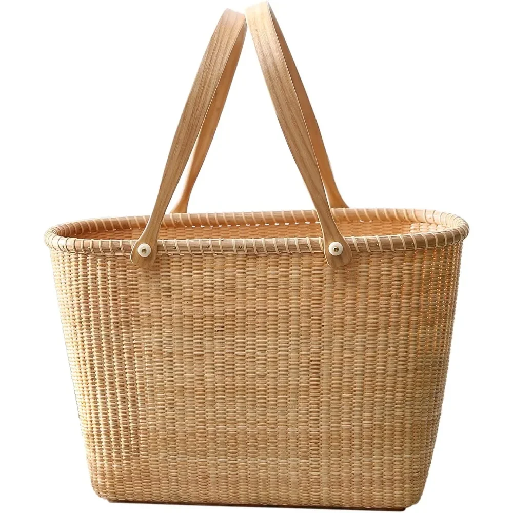 

Nantucket with Handle Tall Tote Office Tote| Handmade Cane-on|cane Weave Tote Handbags Picnic Baskets