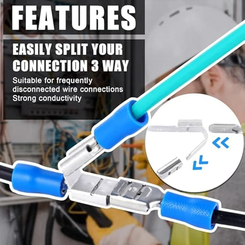 50Pcs Double Piggyback Spade Connectors,Electrical Double Male Female Adapter,Quick Disconnect Spade Crimp Terminals Kit Durable