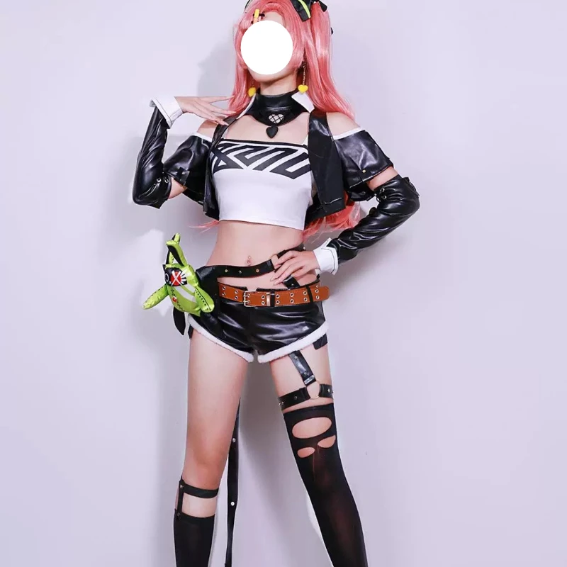 ZZZ Cunning Hares Nicole Demara Cosplay Gyaru Pink Crop Top Mini Skirt Harness Fishnet Stockings Boots Set For Women Halloween