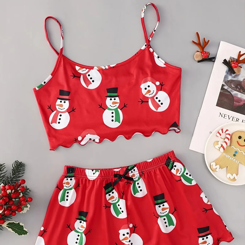 

Sexy Women's Christmas Pajamas Sets Camisole Vest Shorts Snowflake Deer Sexy Loungewear Set Two-piece Set Clothes for Women