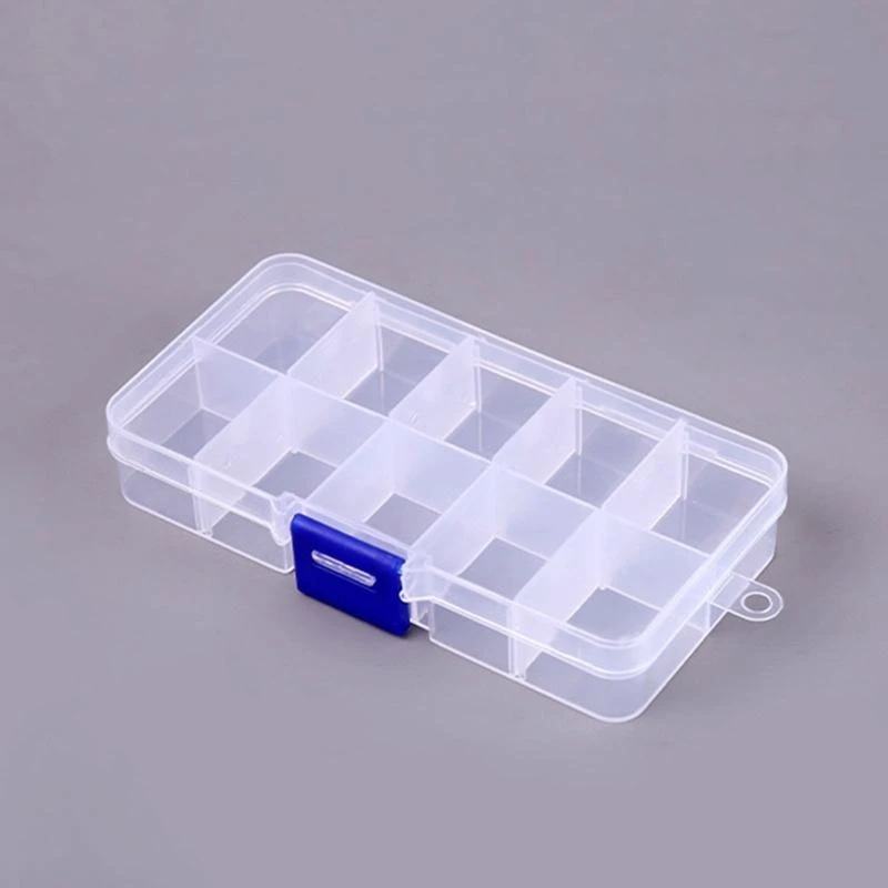 Clear Plastic Storage Box 10 Compartment with Sealing Lid Container for Case for Small Jewelry Ring for Pill Multicolor