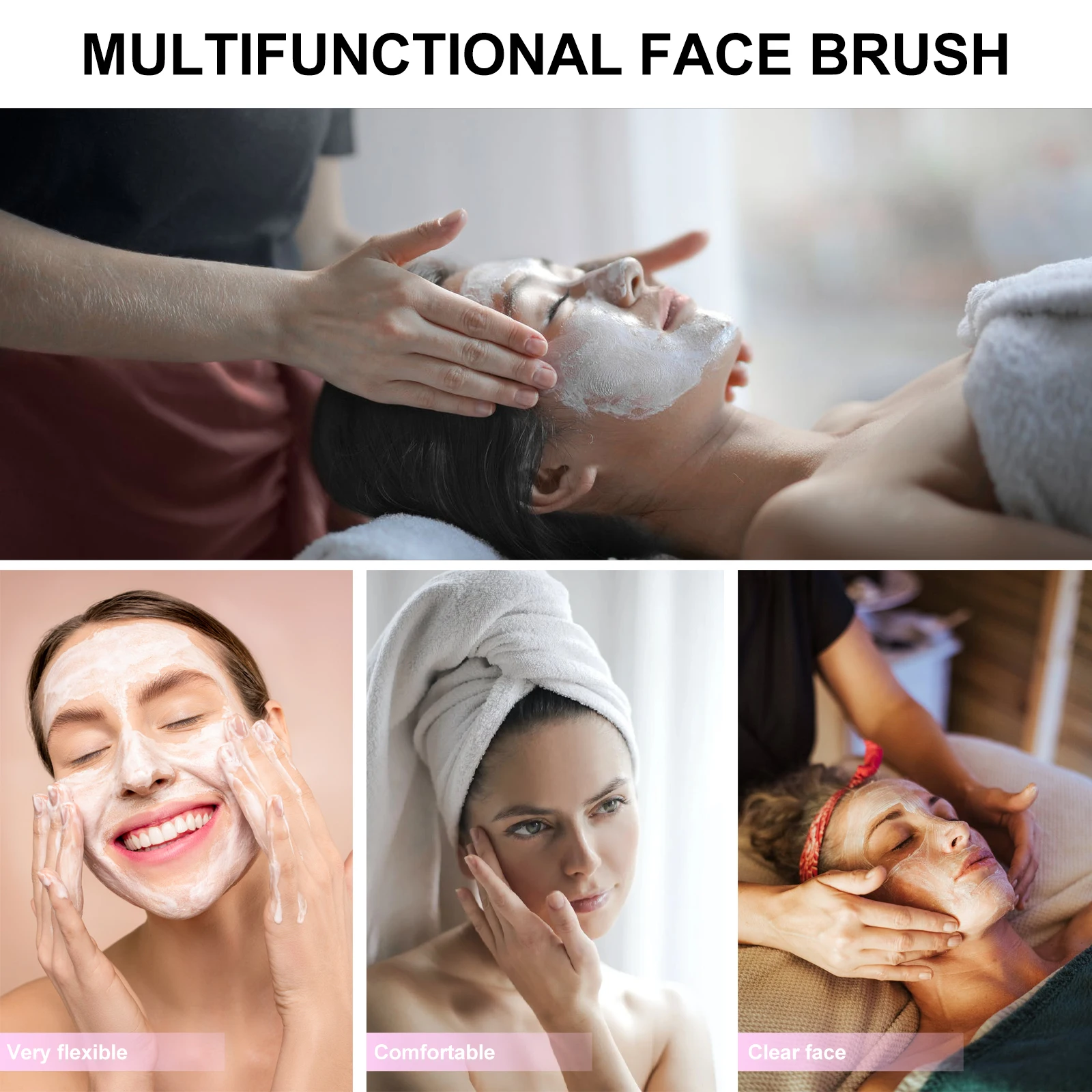 

6Pcs Face Scrubber Exfoliator Nail Brush Set Long Handle Fingernail Cleaner Facial Brush for Deep Pore Cleansing Blackhead Dirt