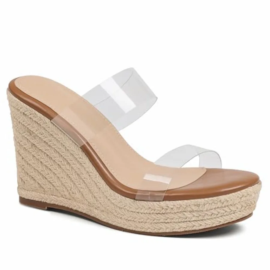 mikarka Women's Slip-On Espadrille Wedge Sandals Comfortable Open Toe Platform Slides for Summer Beach, Vacation and Day-to-Nig