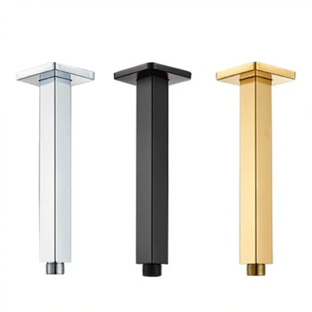 Square Ceiling Shower Arm Stainless Steel Rainfall Showerhead Extension Pipe Modern Bathroom Extension Rod Gold Black