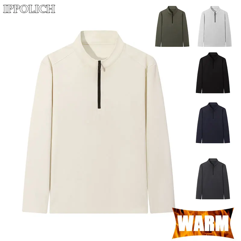 Man Long Sleeve T-Shirt Warm Breathable Autumn Outdoor Running Fitness Hiking Sports Casual Half Zip Long Sleeve Sports Warm Top