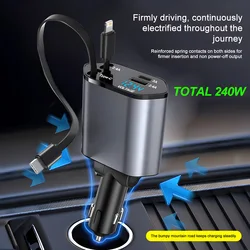 4ports USB PD 240W Car Charger Type C Fast Charging Auto Mobile Phone Adapter For iPhone Samsung Huawei Xiaomi Cigarette Lighter