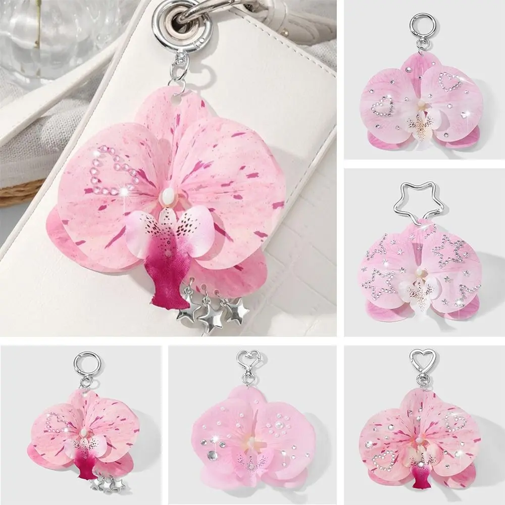 Simulation Butterfly Orchid Orchid Lily Keychain Rhinestone Pearl Simulation Flower Keychain Flower Bag Pendant