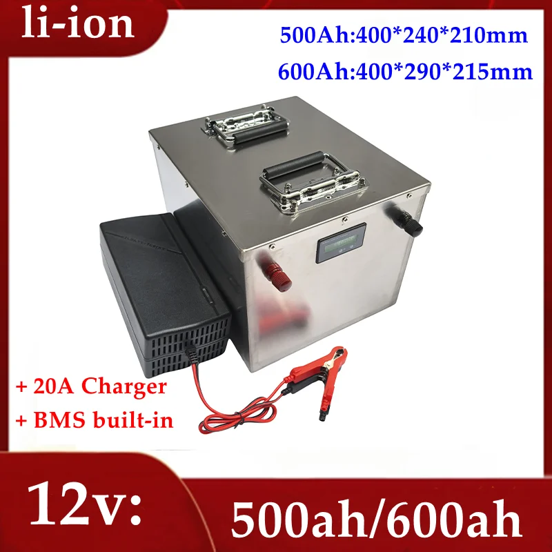 

RV Camper Battery 12V 500Ah 600Ah Large Capacity Lithium Lipo Li Ion Battery For 1000w 2000w Motorhome Solar+20A Charger