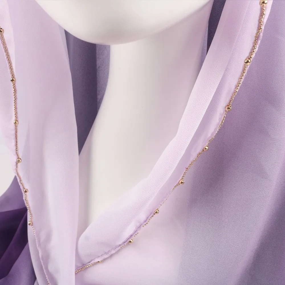 Sciarpa in stile etnico sfumato di lusso con doppi colori, perline dorate, perline, catena, foulard, bandana, involucri sottili, scialle, festa