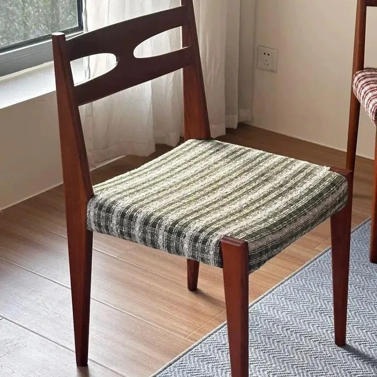 Retro home solid wood dining chair cloth striped dining table and chair practical soft bag backrest