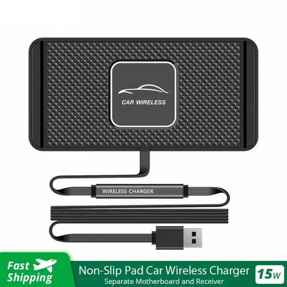 

Alenkerui Silicone Non-slip Pad Car Fast Wireless Charger for iPhone Android Phone 15W Quick Car Wireless Charging Stand