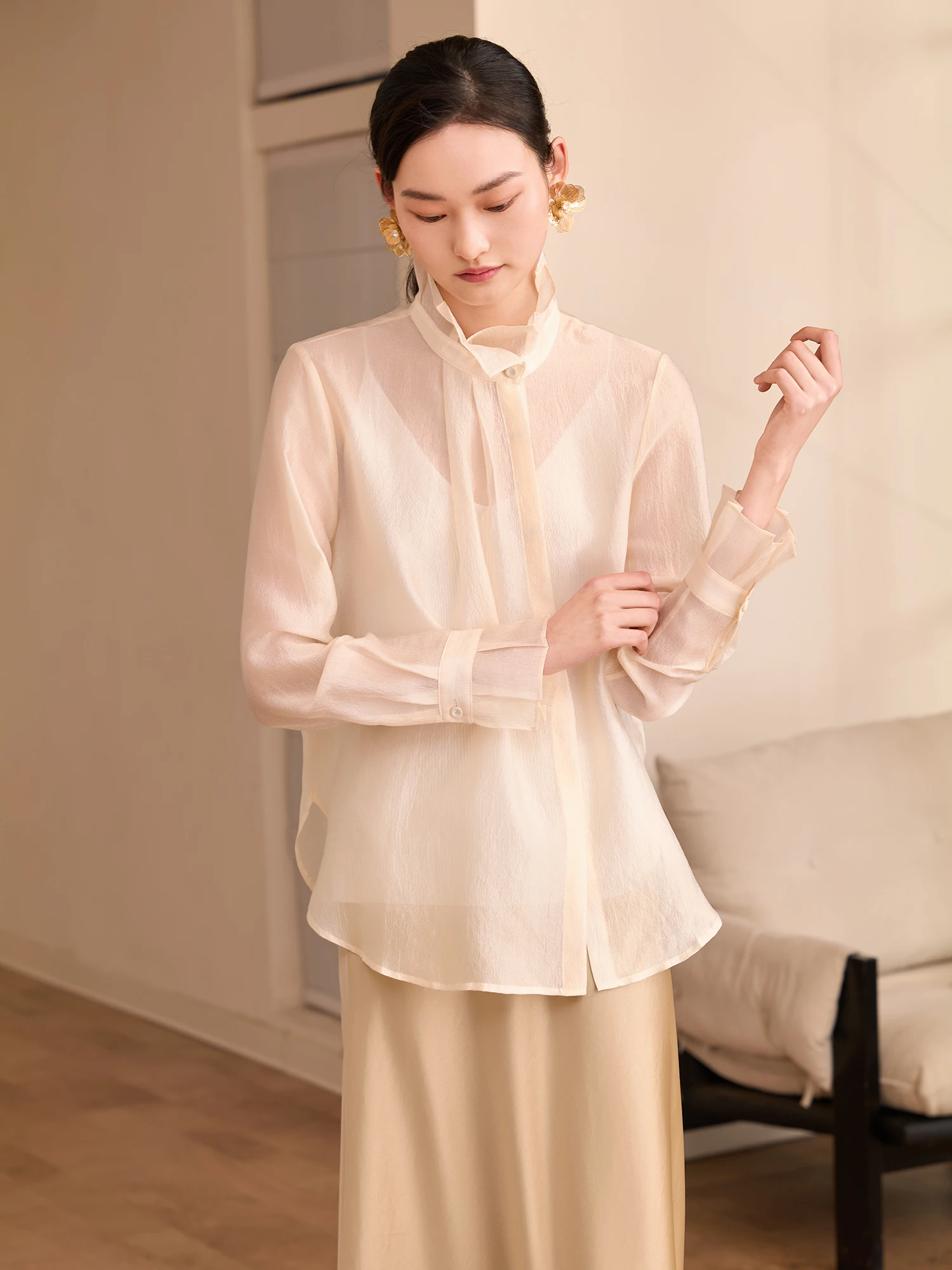 

Новая весенняя женская рубашка в китайском стиле с кружевным воротником и текстурой листьев лотоса, длинный рукав, открытый кардиган