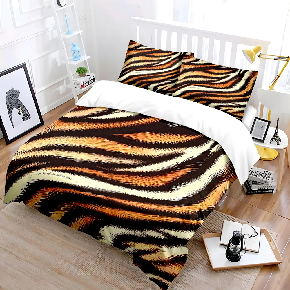 Close-up of tiger stripes Bedding Set for Kids Luxury Gift 3pcs Digital Print Comforter Set Soft Comfortable Breathable