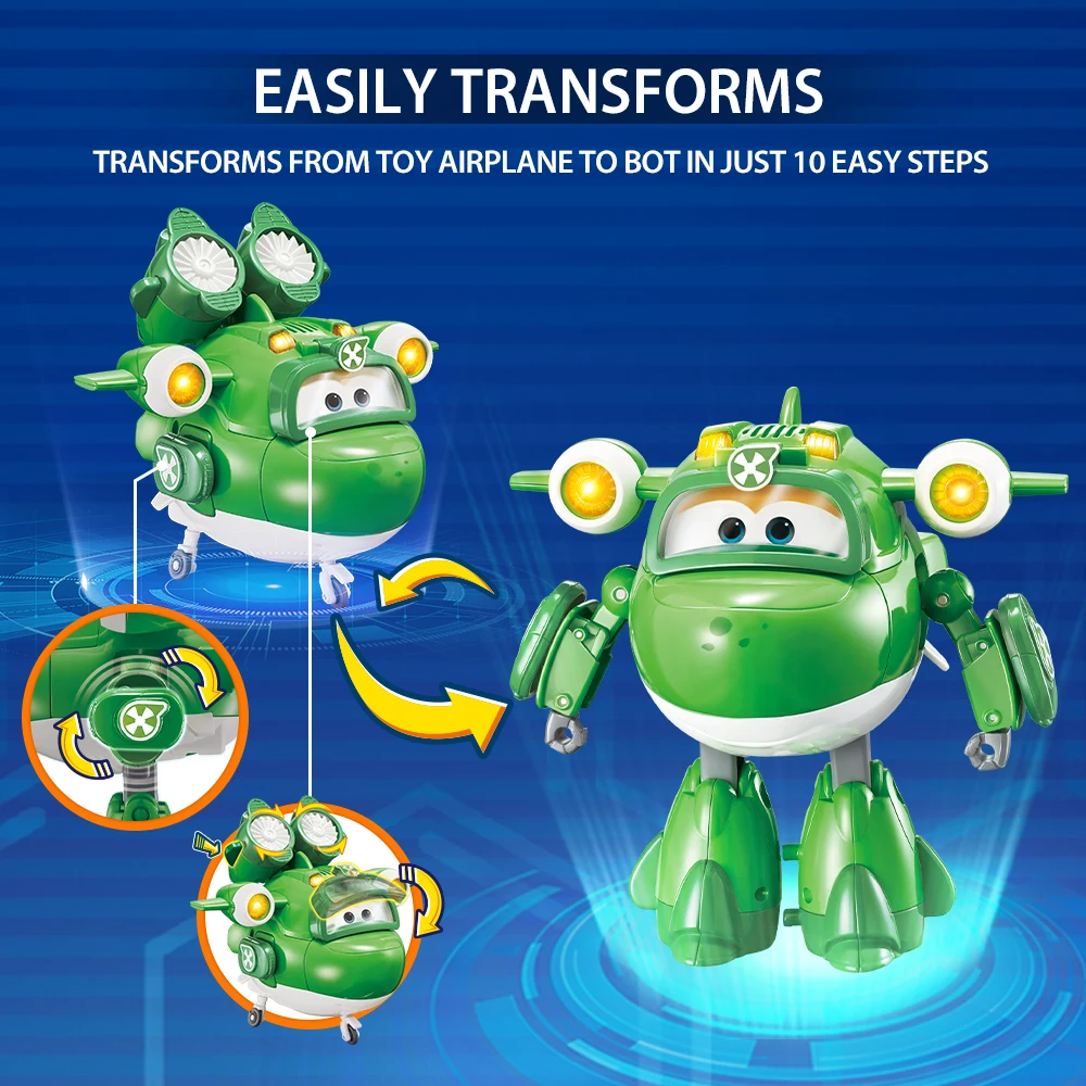 Super Wings 6นิ้ว Deluxe Transforming Supercharged Mira เปลี่ยนเครื่องบินหุ่นยนต์ที่มีไฟเสียง Action Figures ของเล่น