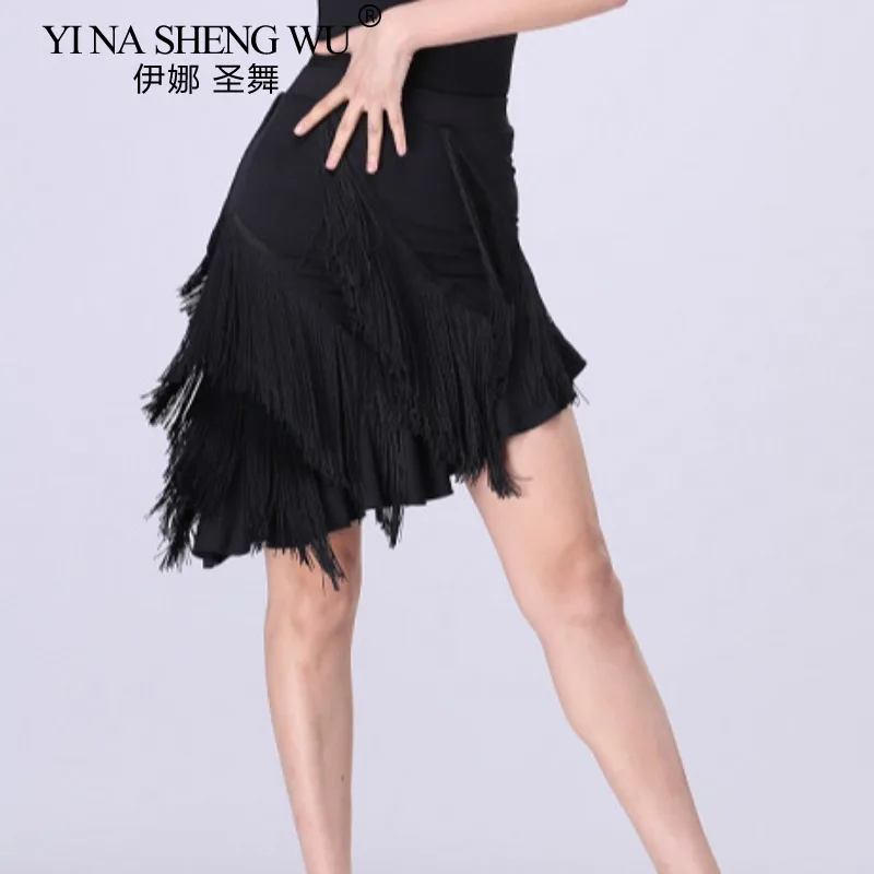 Latin Dance Quaste Rock Frauen Elegante Hohe Taille Einfarbig Fransen Design Unregelmäßigen Rock Dance Training Leistung Rock