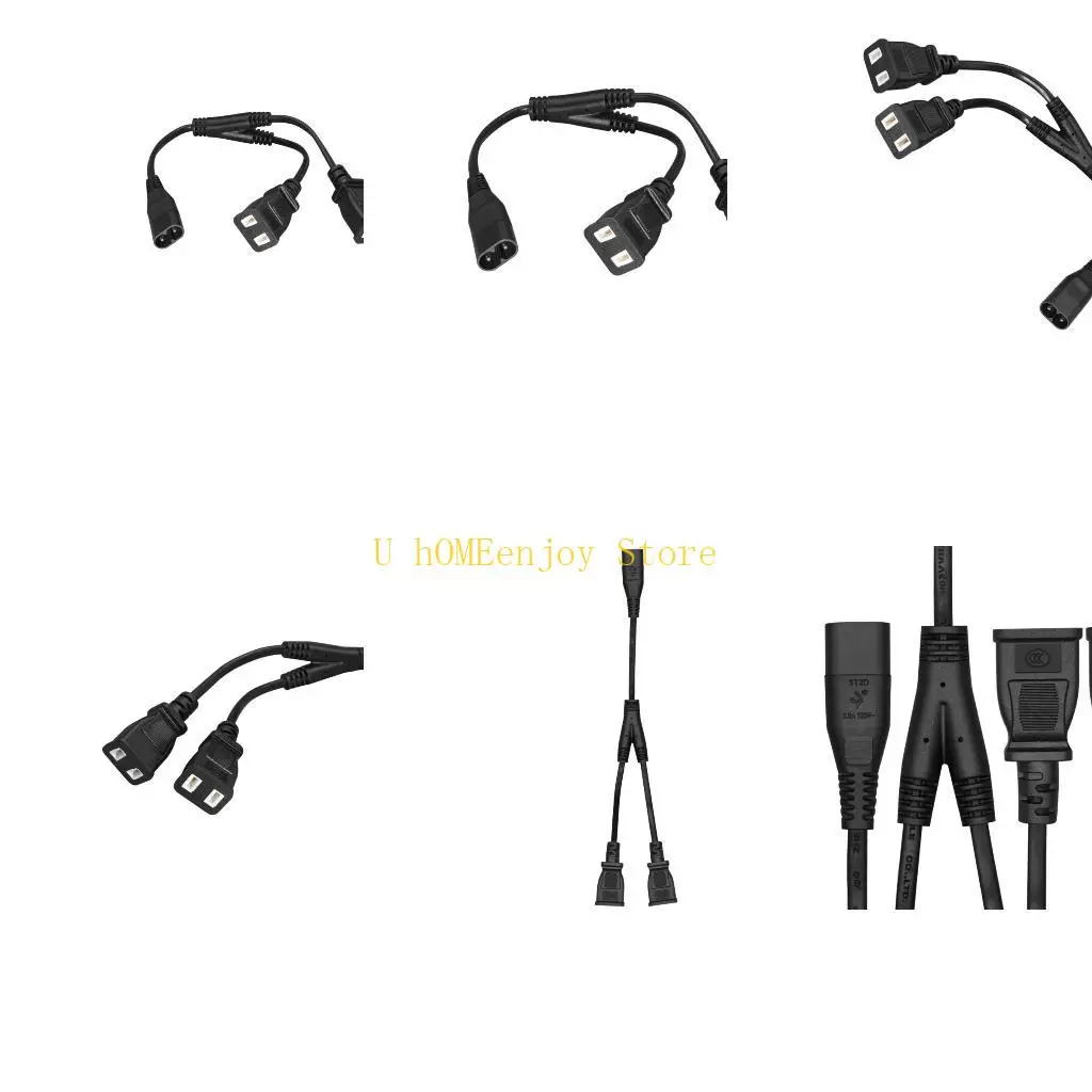 B0KF Efficient 1 to 2 Power Splitter Cable C8 Connectors Multiple Device Power Solution Suitable for Household Outlet Safe