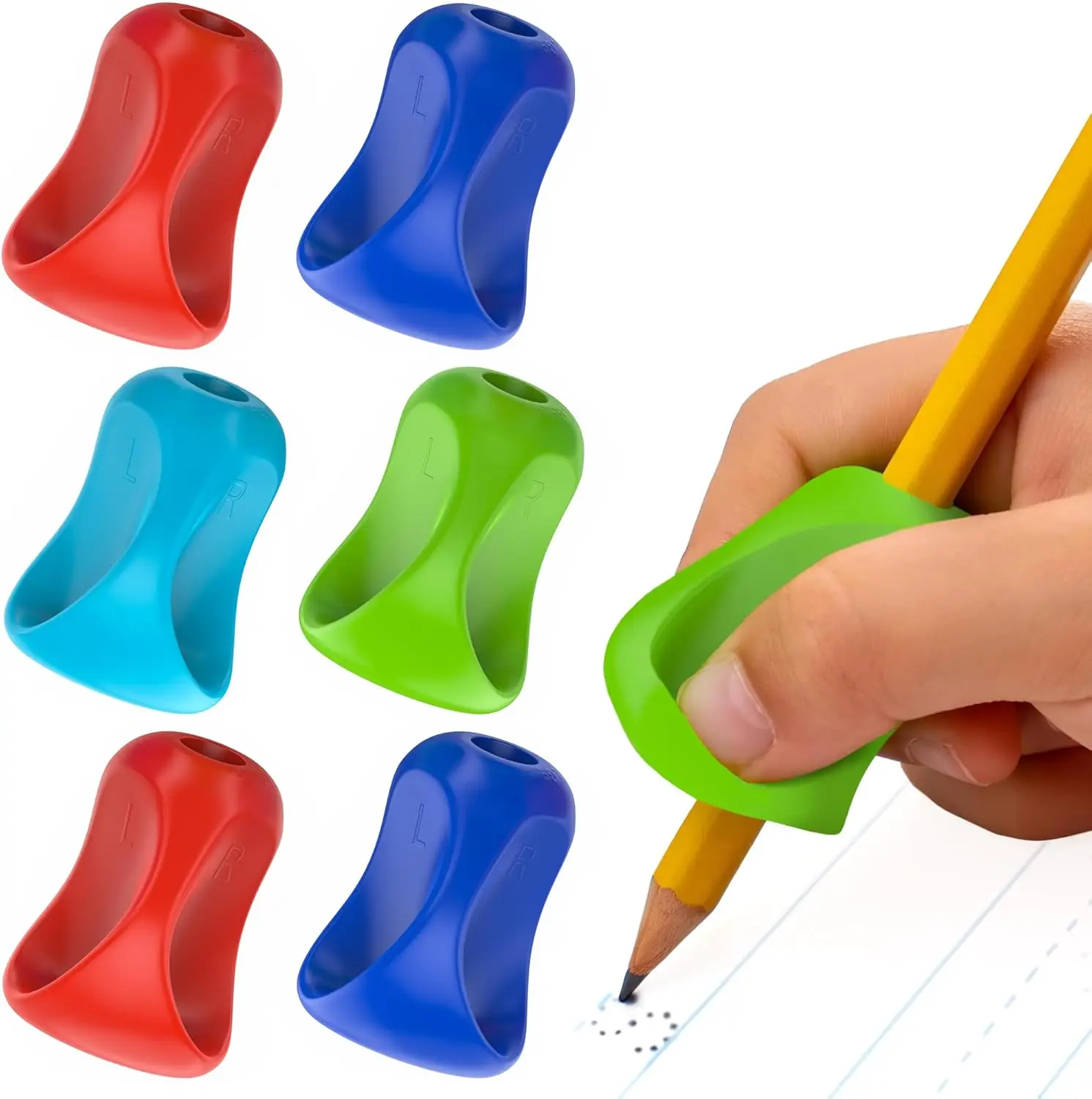 

Ergonomic Pencil Grips for Kids, 6 Pack, Improve Handwriting, Reduce Fatigue, Soft Latex-Free