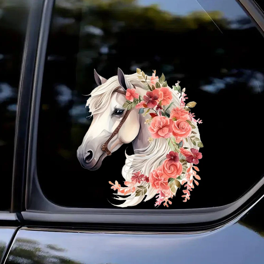Horse & Floral Large-Eye Horse Creative Decorative Stickers, Suitable for a Variety of Scene Decorations, Such As Cars, Trucks