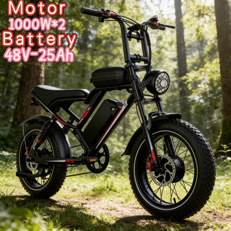 

Электрический велосипед S8 для взрослых, 20 дюймов, 2000 Вт, с двумя моторами, для бездорожья, 48В 25Ач, с длительным сроком службы батареи, горный мопед