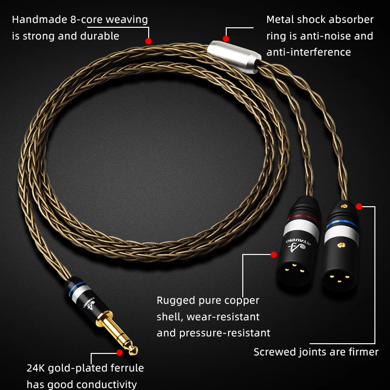 Hi-end HiFi 6.5 to 2XLR Cable for Amplifier High Purity OCC Silver Plated 6.5 TRS to 2XLR Male&Female Profesional Audio Cable