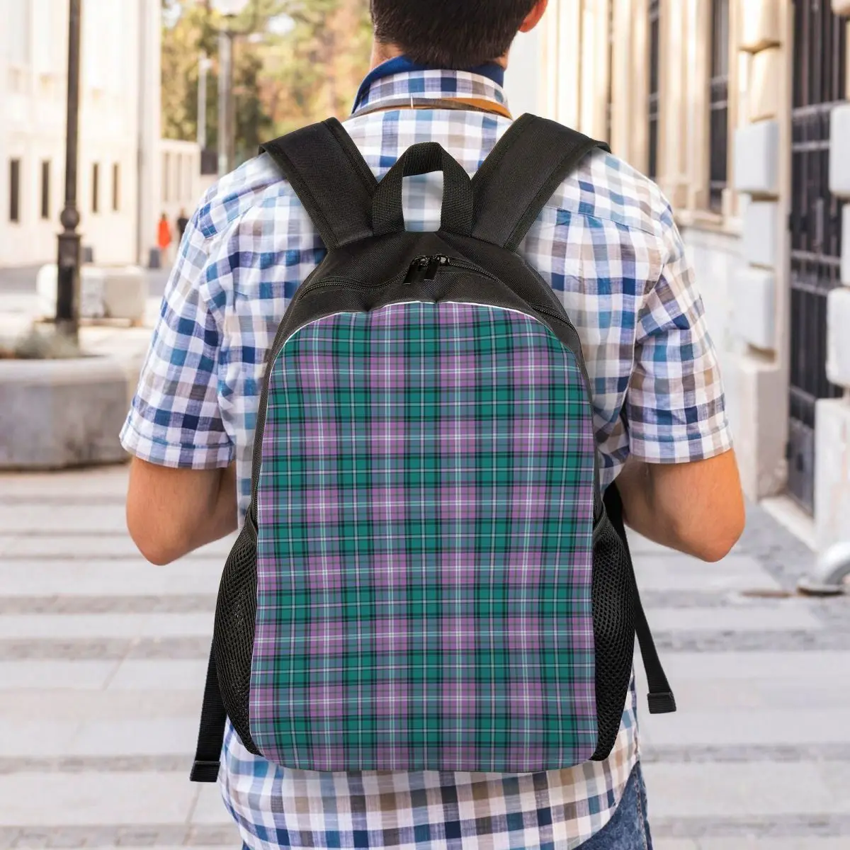 Purple Scottish Tartan Plaid Backpack Student Boys Girls BookBag School Bag Laptop Shoulder Bags