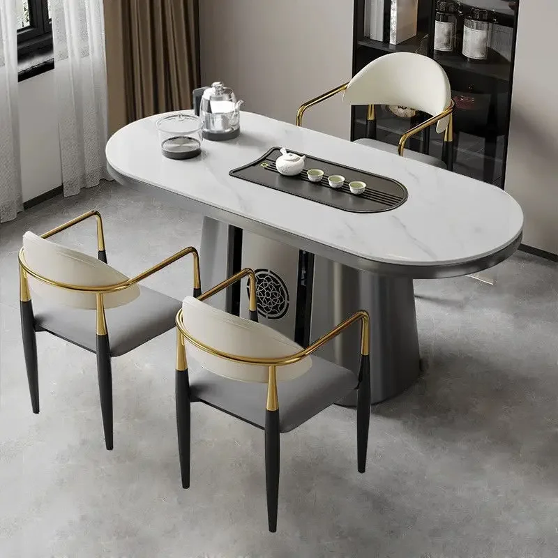 Rock slab tea table balcony household light luxury new tea making integrated coffee table tea table chair combination