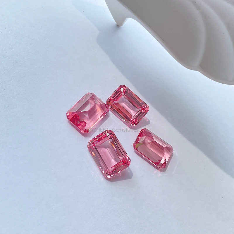 High quality gem Lab Grown Gemstone Pink Color sapphire Emerald cut Shape papalacha Loose Gem stone For Jewelry Making material