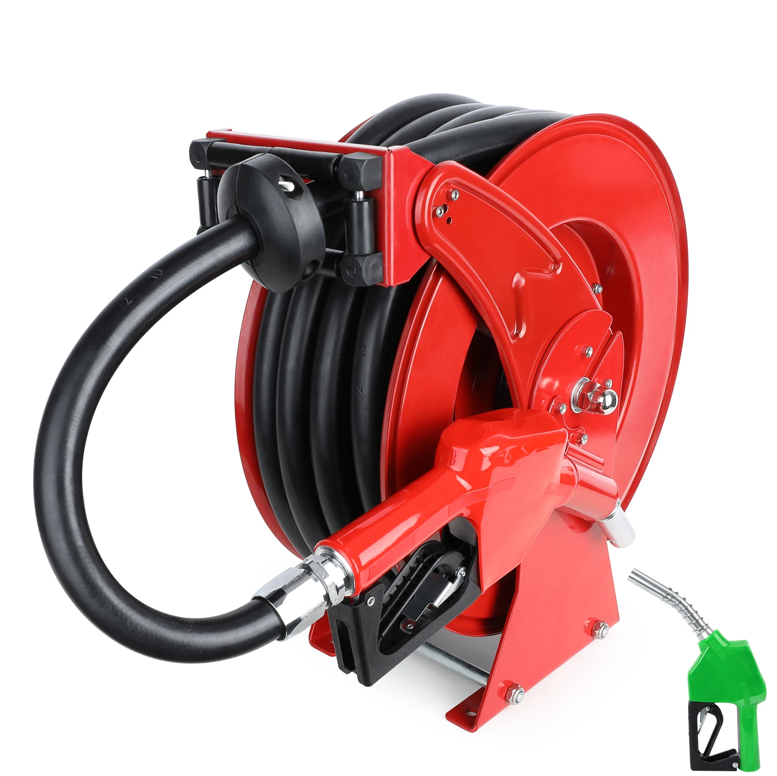 

Fuel Hose Reel with Fueling Nozzle 3/4" x 50' Retractable Diesel Hose Reel 300PSI Heavy Duty Auto Swivel Rewind Hose Holder Reel