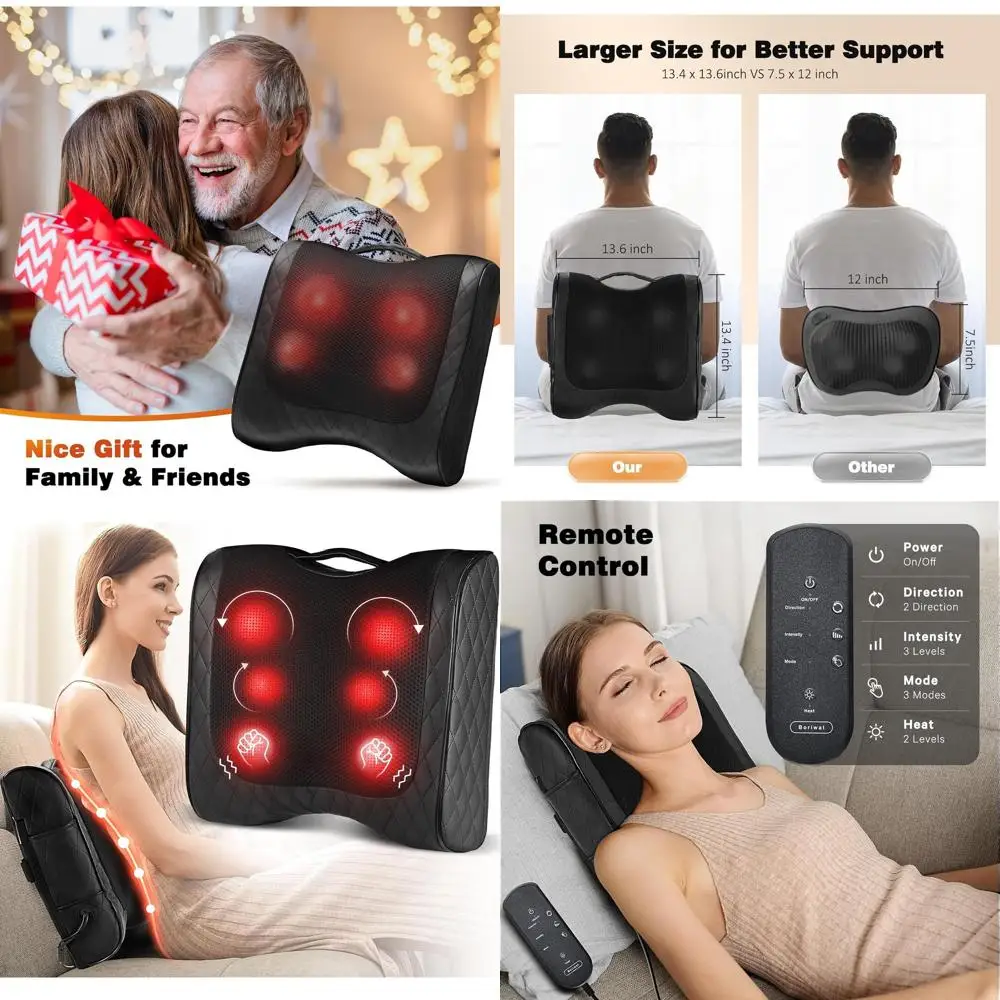 

Массажер 2-в-1 с функциями теплового воздействия и шиацу для снятия боли в спине и пояснице, 3D-подушка для полного расслабления тела