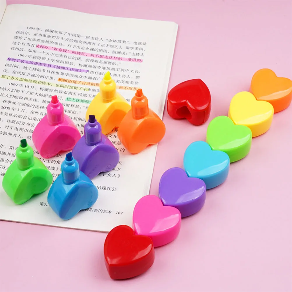 

2pcs Heart Shaped Highlighter Pens Cute Cartoon Marker Pens Fluorescent Office School Supplies Writing Doodling Small