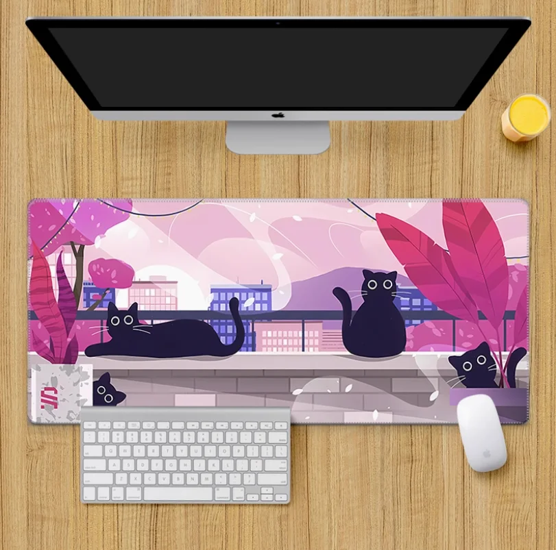

Cute Pastoral and Mouse Pad Super Big for Girls Cat Balcony Natural Rubber Mausepad Table Gamer Accessories Computer Large Mat