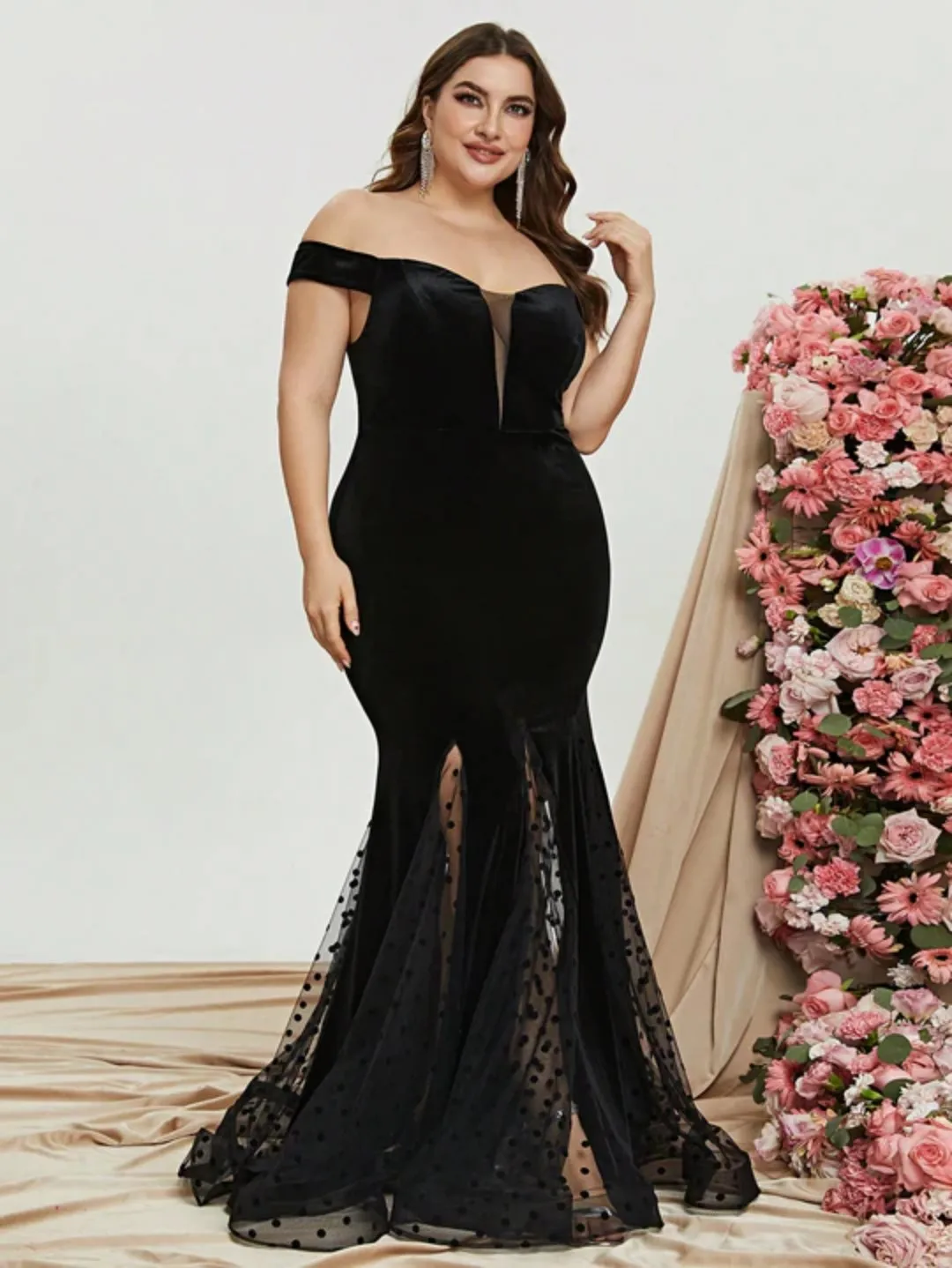 

Off The Shoulder Black Elegant Prom Dresses 2025 Satin Mermaid Wedding Party Dress Polka Dot Sexy Evening Dress Gala Customized